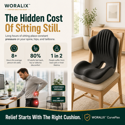 WORALIX™ CurveFlex — Ergonomic Back Support Seat Cushion With Lumbar Support
