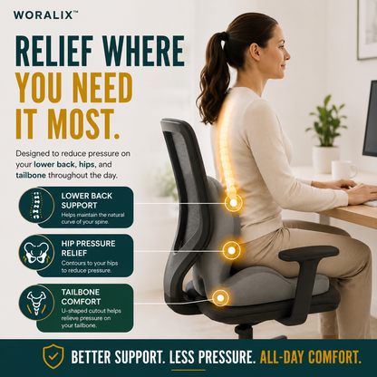 WORALIX™ CurveFlex — Ergonomic Back Support Seat Cushion With Lumbar Support