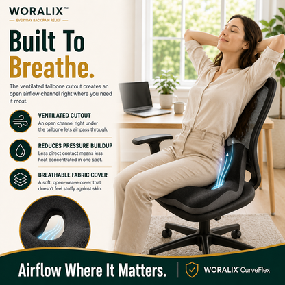 WORALIX™ CurveFlex — Ergonomic Back Support Seat Cushion With Lumbar Support