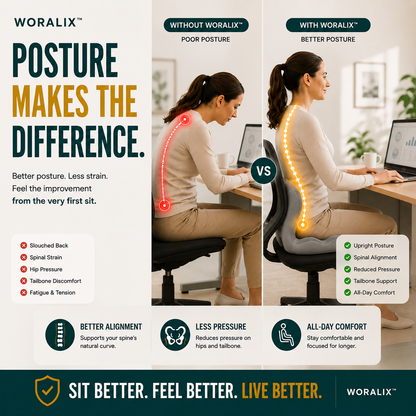 WORALIX™ CurveFlex — Ergonomic Back Support Seat Cushion With Lumbar Support