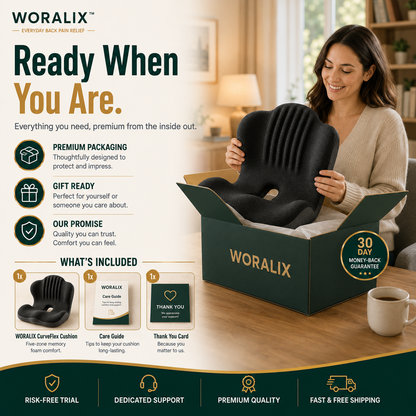 WORALIX™ CurveFlex — Ergonomic Back Support Seat Cushion With Lumbar Support