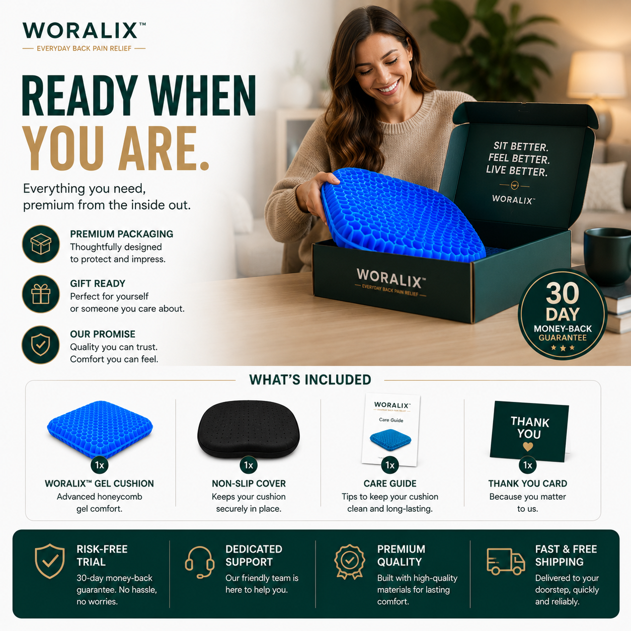WORALIX™ SitEase Gel Seat Cushion
